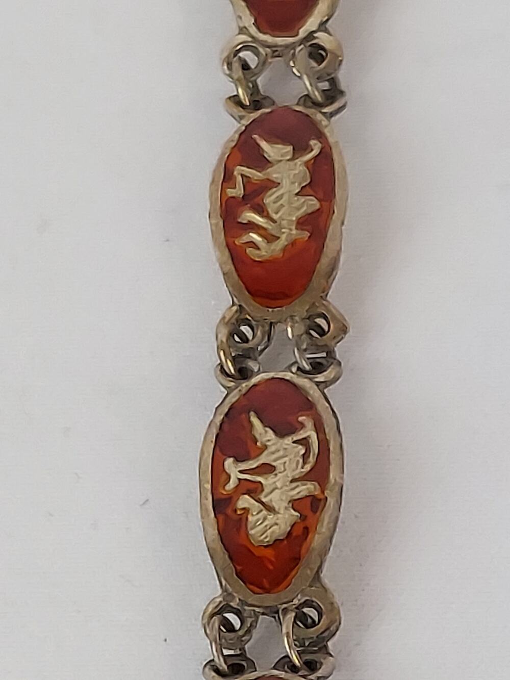 SIAM Sterling 925 Niello Red Enamel Dancing Goddess Thai Princess Bracelet